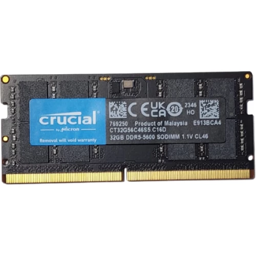 MEMÓRIA RAM NOTEBOOK 32GB DDR5 5600MHZ CL46 SODIMM CRUCIAL